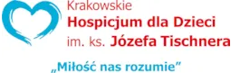 Logo of Krakowskie Hospicjum dla Dzieci with a blue heart and the quote Miłość nas rozumie in Polish.